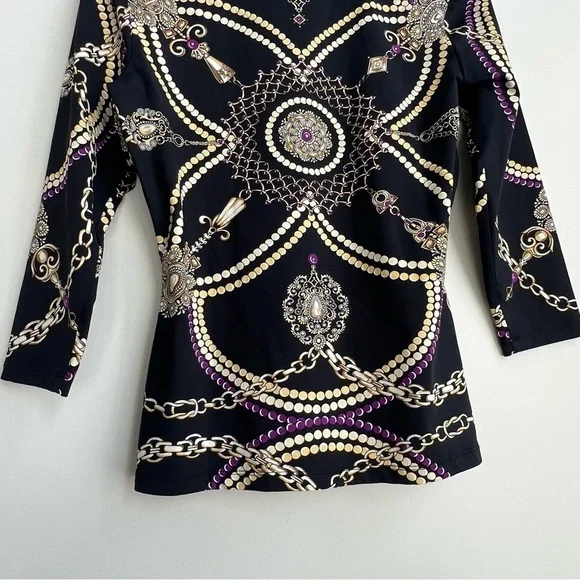 J. McLAUGHLIN Catalina Cloth Signature Tee 3/4 Sleeve Top Chain Jewels Small - Picture 10 of 11